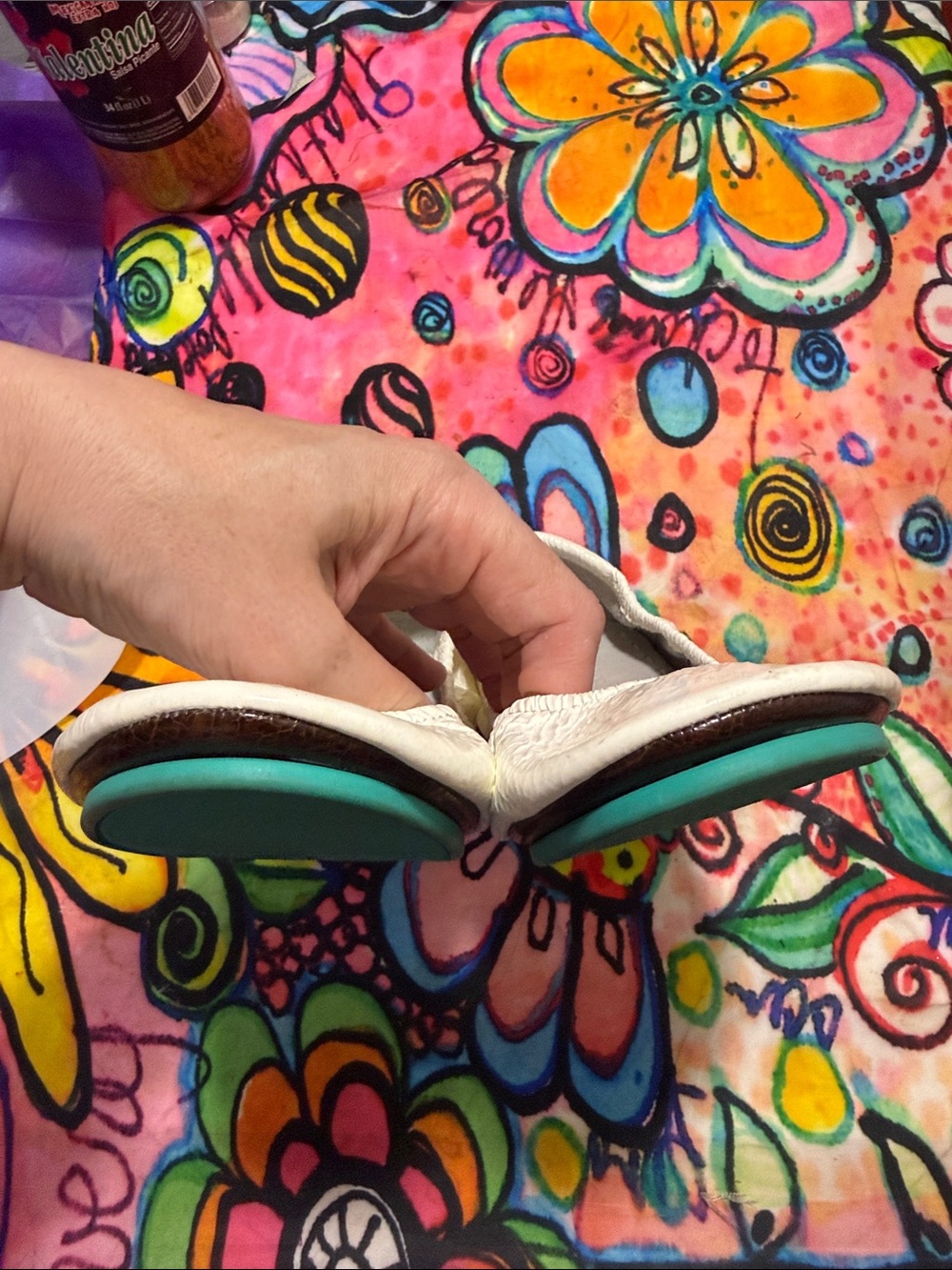 Tieks White Crinkle Leather Ballet Flats with Teal Soles - Picture 5 of 5